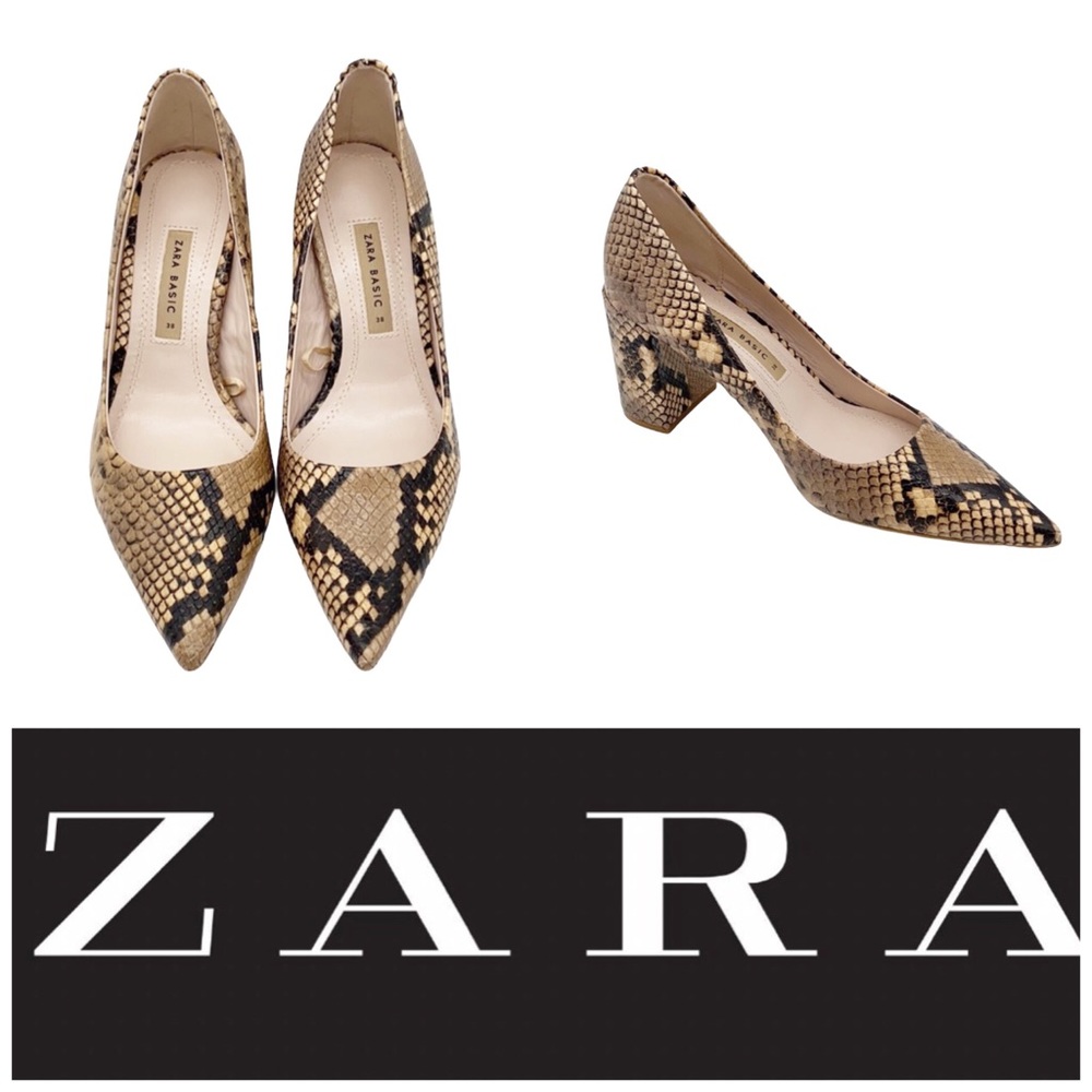 Zara Basic Snake Skin Print Pointy Toe Blocked Season Fall Fashionista